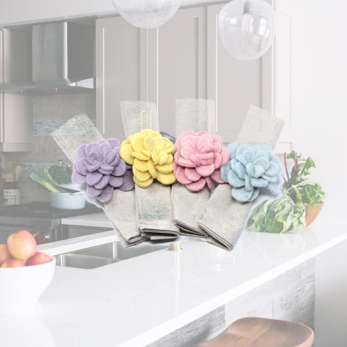 Picture of Global Groove GLG70041-0X-K4-A Hand-Felted Zinnia Napkin Rings, Assorted Color - Set of 4