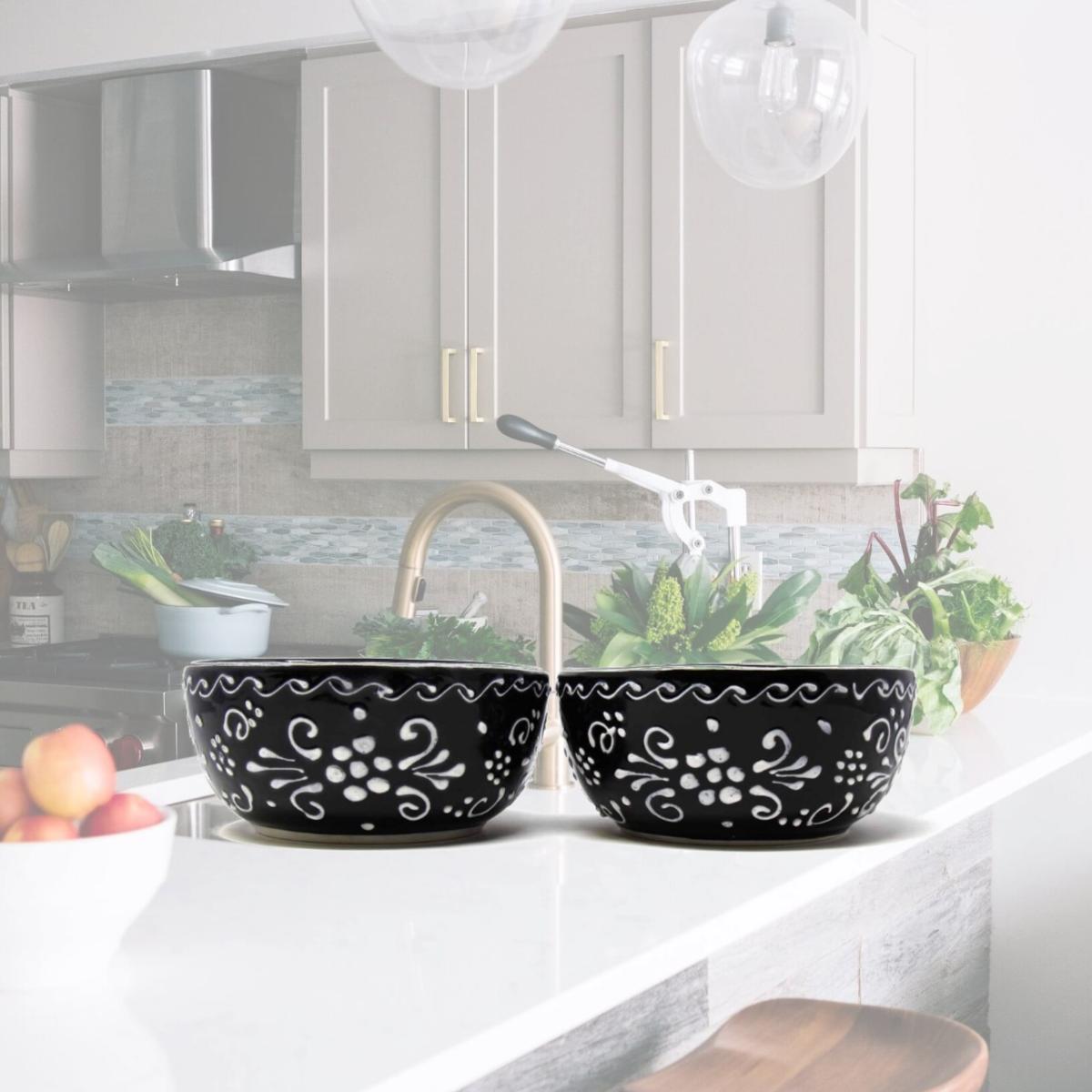 Picture of Ceramica Quevedo MC319I-S2 5.5 in. Encantada Handmade Pottery Bowls, Ink - Set of 2
