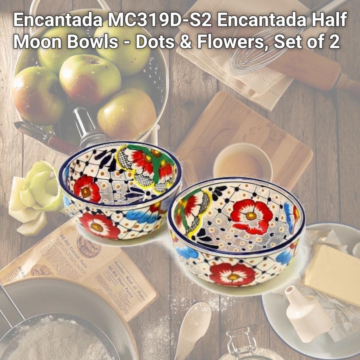 Picture of Encantada MC319D-S2 Encantada Half Moon Bowls - Dots & Flowers, Set of 2