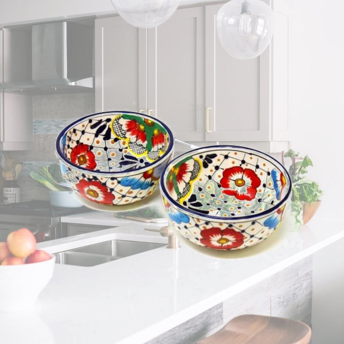 Picture of Encantada MC319D-S2 Encantada Half Moon Bowls - Dots & Flowers, Set of 2