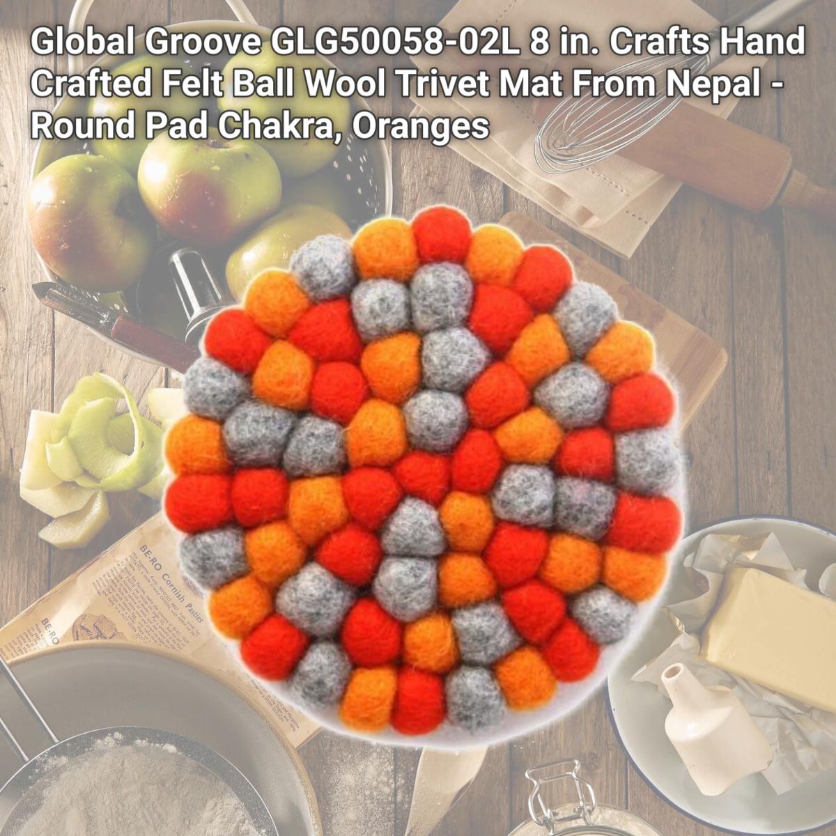 Picture of Global Groove GLG50058-02L 8 in. Crafts Hand Crafted Felt Ball Wool Trivet Mat From Nepal - Round Pad Chakra, Oranges