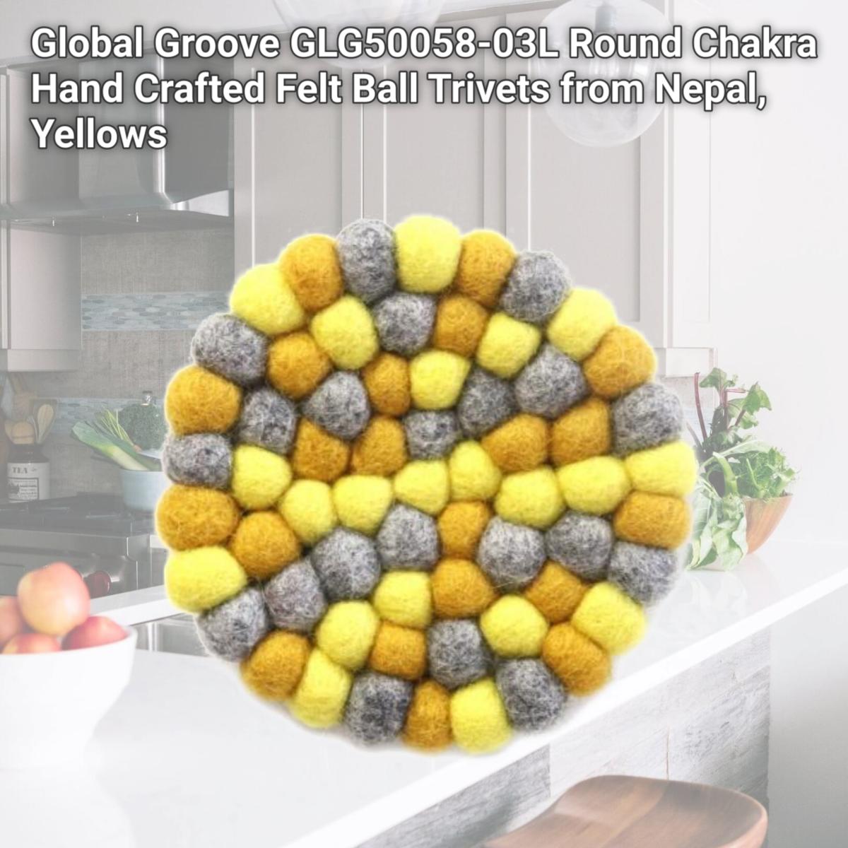 Picture of Global Groove GLG50058-03L Round Chakra Hand Crafted Felt Ball Trivets from Nepal, Yellows