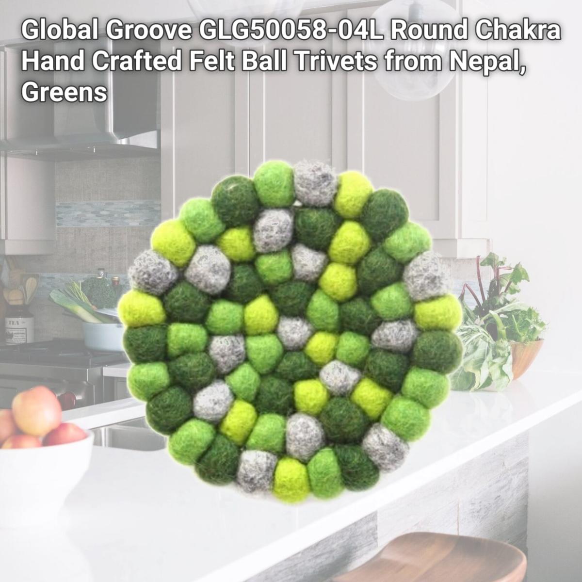 Picture of Global Groove GLG50058-04L Round Chakra Hand Crafted Felt Ball Trivets from Nepal, Greens