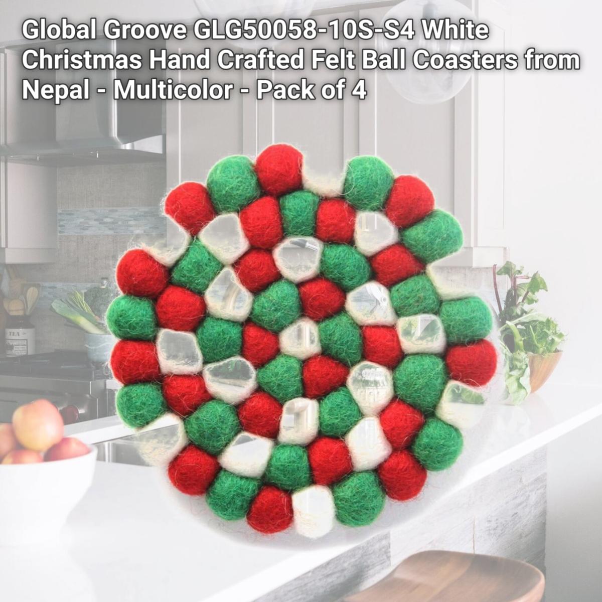 Picture of Global Groove GLG50058-10S-S4 White Christmas Hand Crafted Felt Ball Coasters from Nepal - Multicolor - Pack of 4