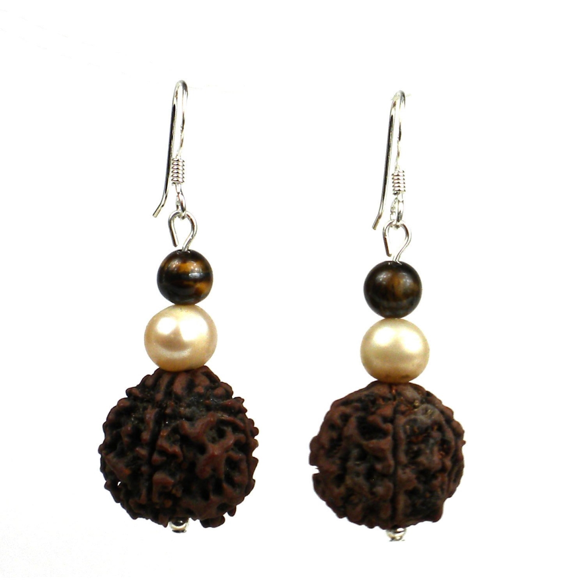 Glg14339-204174 Handmade & Fair Trade Rudraksha & Pearl Earrings