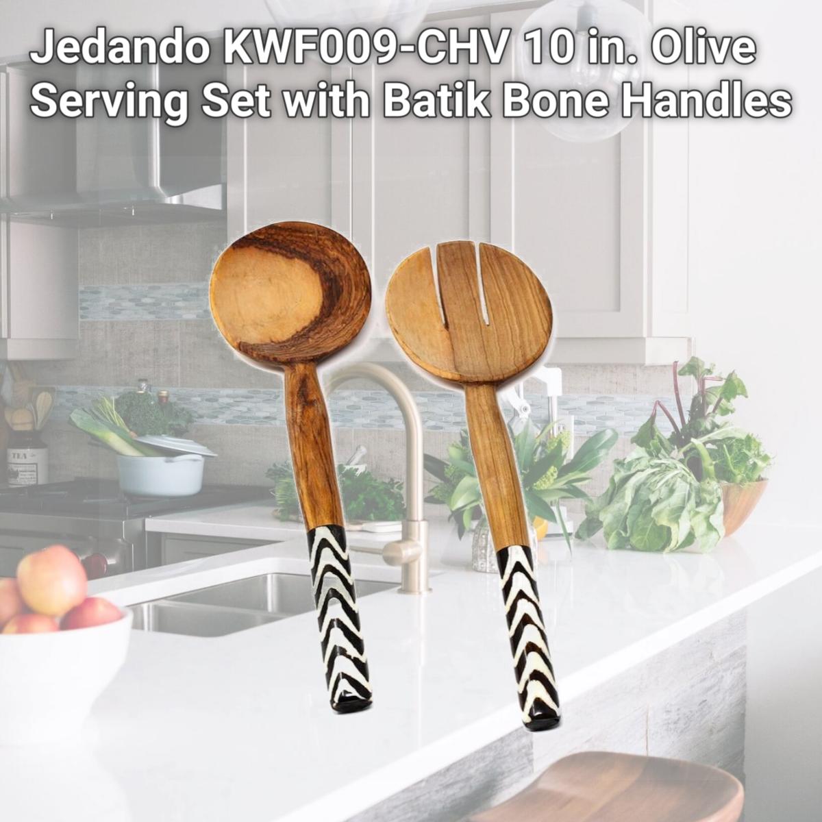Picture of Jedando KWF009-CHV 10 in. Olive Serving Set with Batik Bone Handles