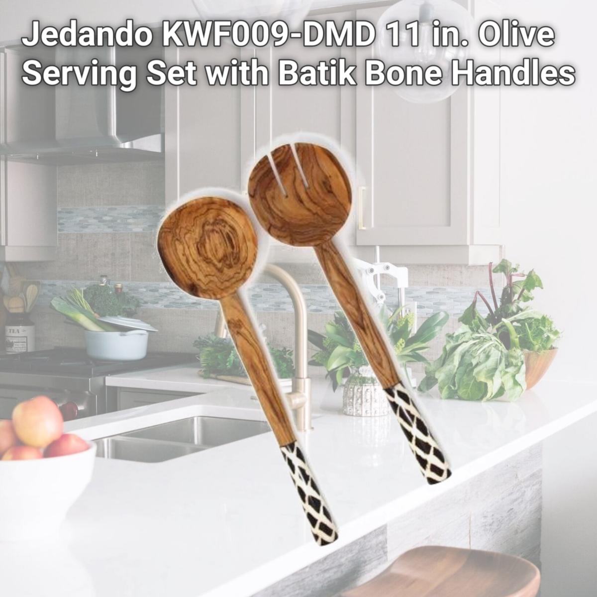 Picture of Jedando KWF009-DMD 11 in. Olive Serving Set with Batik Bone Handles
