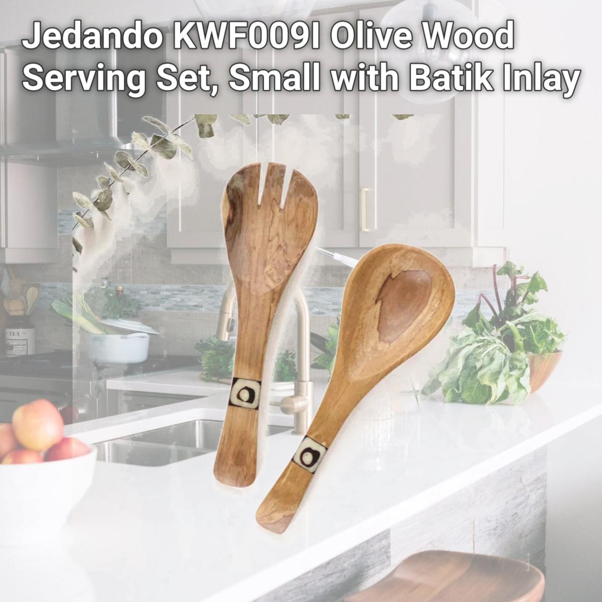 Picture of Jedando KWF009I Olive Wood Serving Set, Small with Batik Inlay