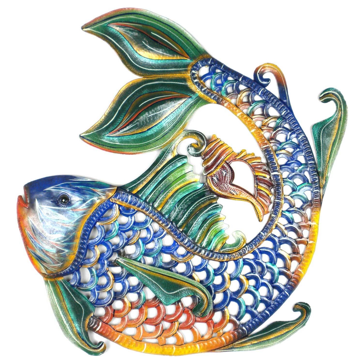 Hmdpfsh4 Handmade & Fair Trade 24 In. Painted Fish & Shell