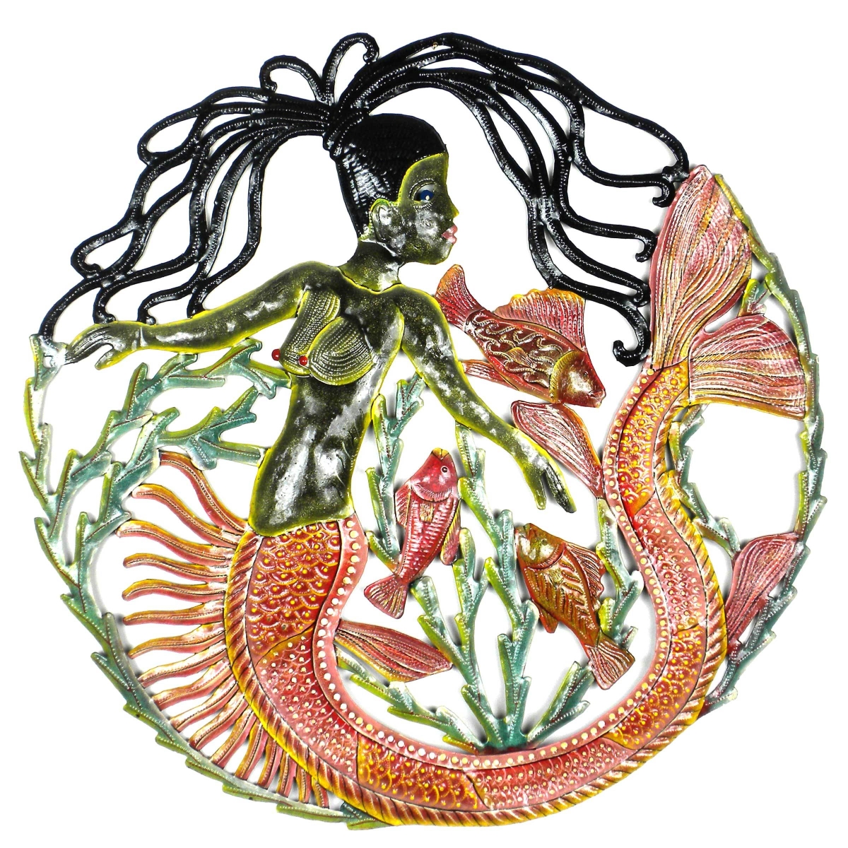 Hmdpmd Handmade & Fair Trade 24 In. Painted Mermaid & Fish