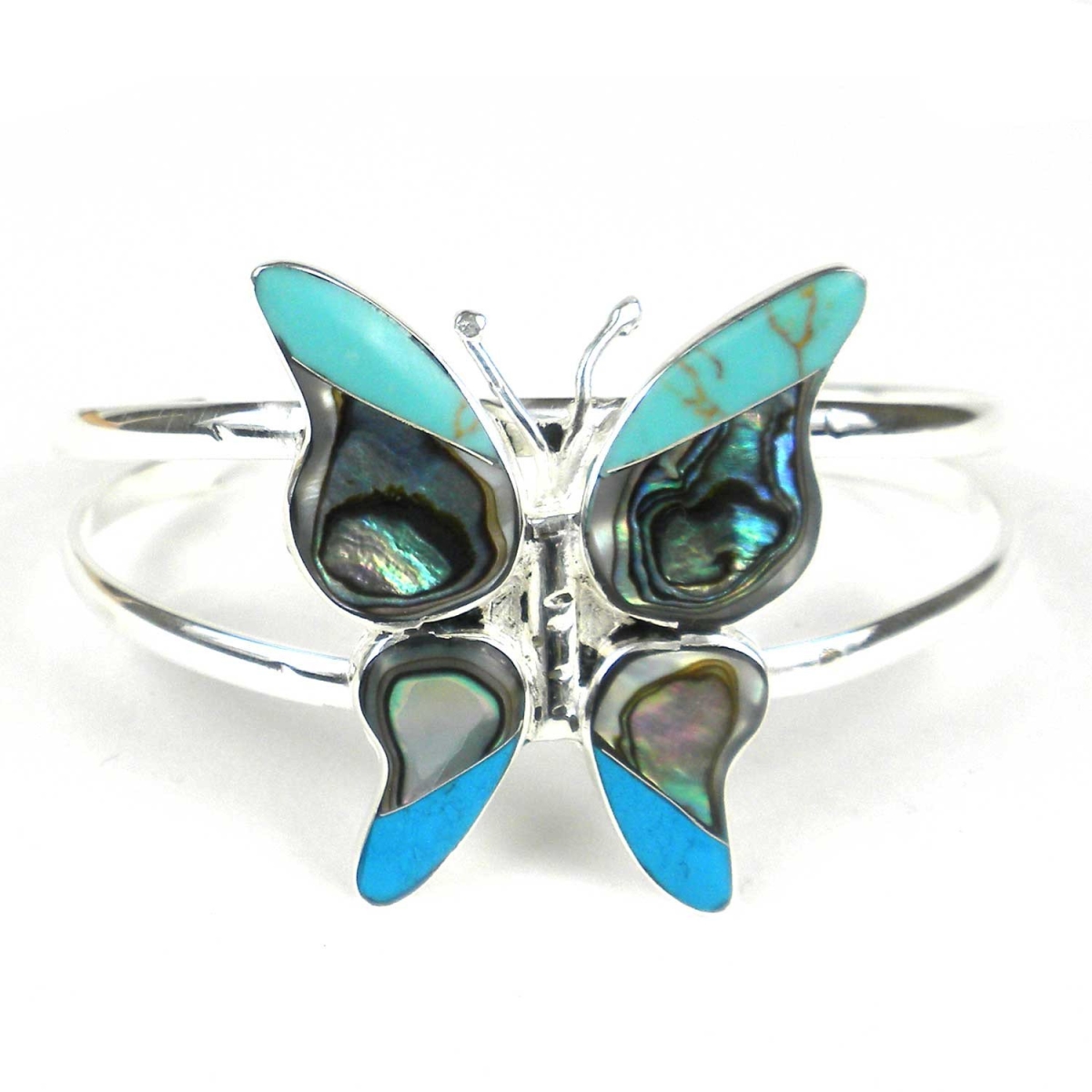 Mjbz035-154060 Handmade & Fair Trade Turquoise Mosiac Alpaca Silver Butterfly Bracelet - Small