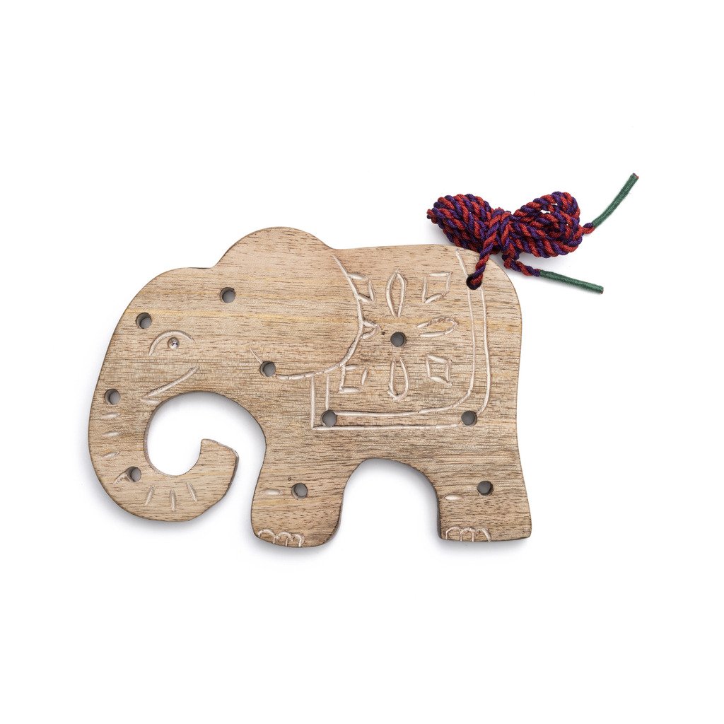 Hmeaeh302-703603 Handmade & Fair Trade Wood Elephant Lacing Toy
