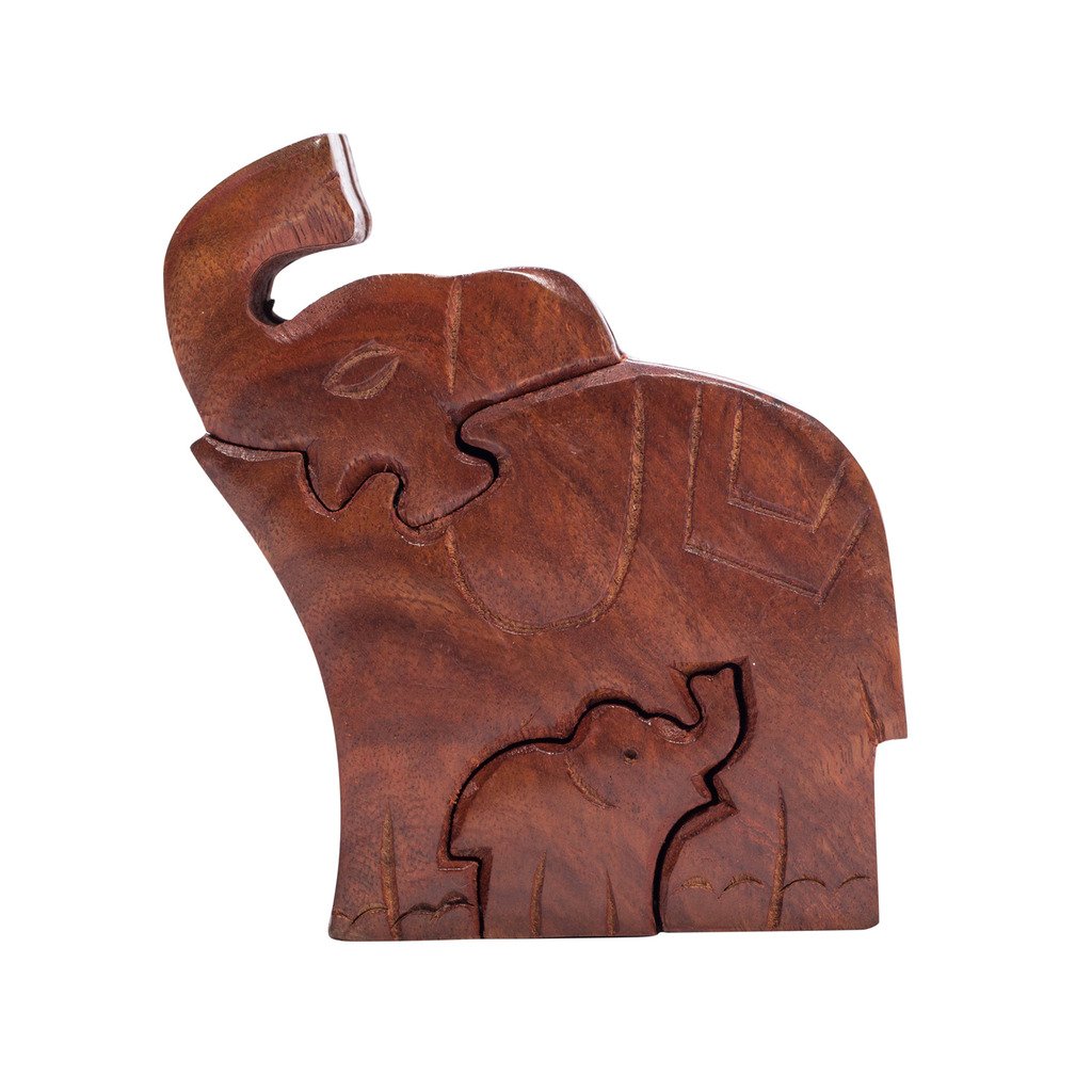 Hmeaeh282-702307 Handmade & Fair Trade Mama Elephant Puzzle Box