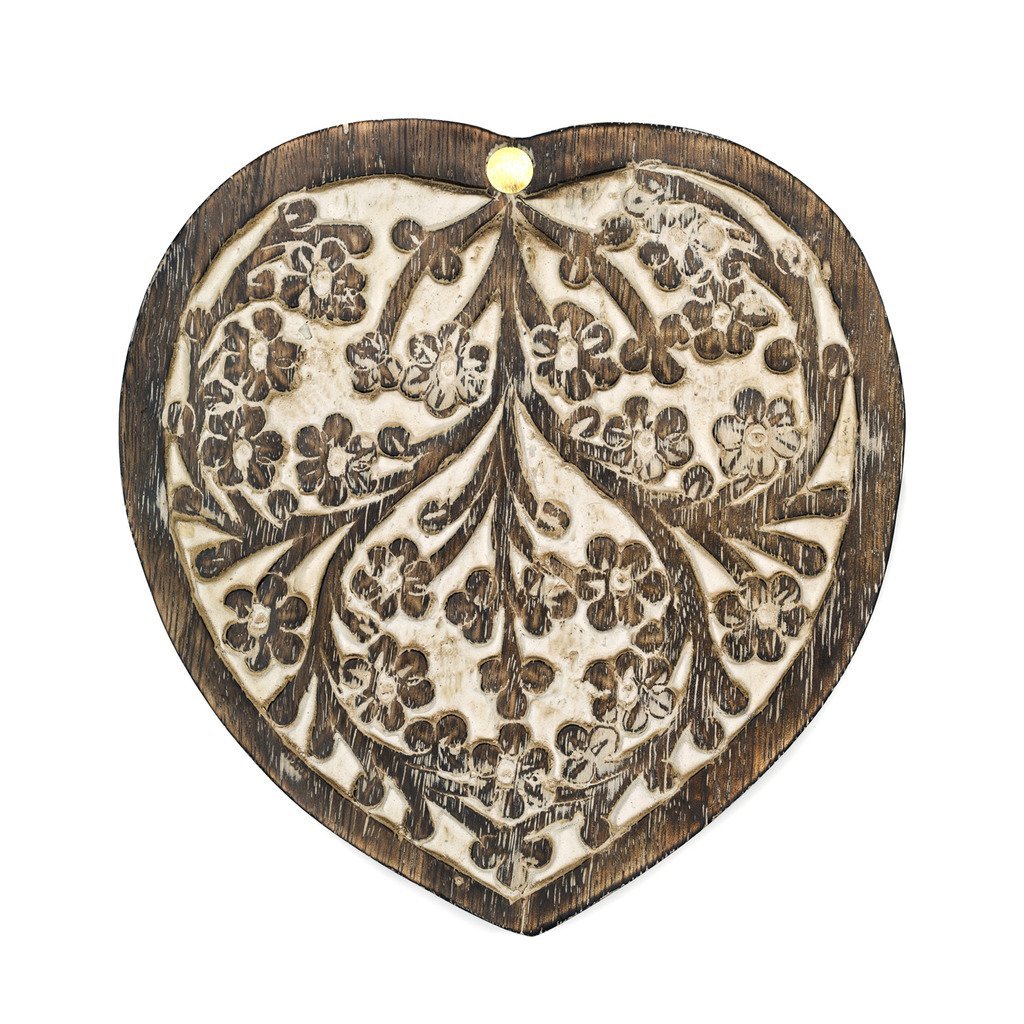 Hmeaeh284-802603 Handmade & Fair Trade Antique Finish Wood Pivot Box - Heart