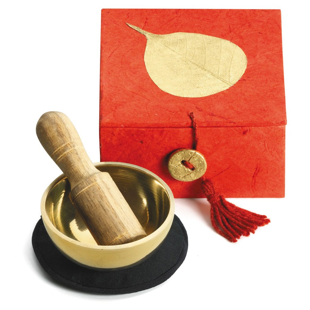 525004000 Handmade & Fair Trade Mini Meditation Bowl Box With 2 In. Gold Bodhi