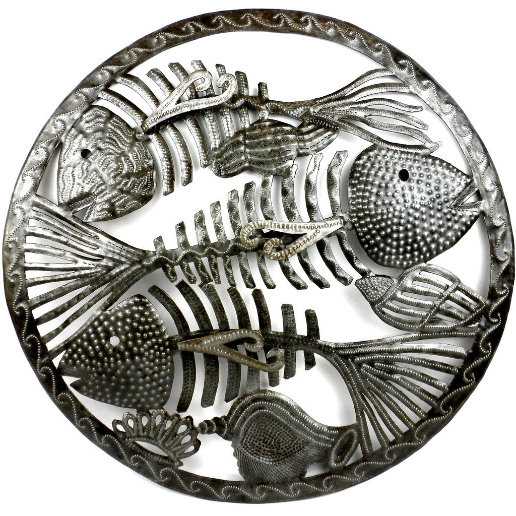 Hmdfbn Handmade & Fair Trade Round Fish Bones Metal Wall Art