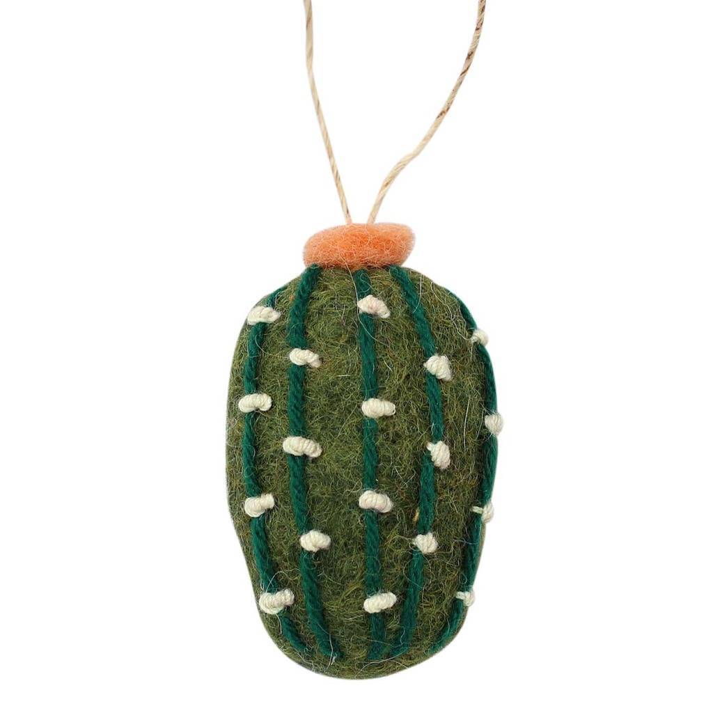 Glg50017-01-241434 Handmade & Fair Trade Short Cactus Felt Ornament, Olive