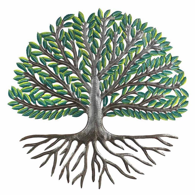 Hmdptree3 Handmade & Fair Trade 24 In. Tree Of Life Wall Art With Green Painted Leaves