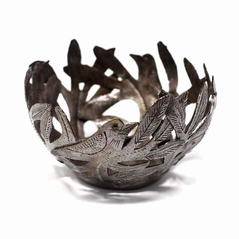Hmdbrdbl6 Handmade & Fair Trade Decorative Metal Bowl With Birds