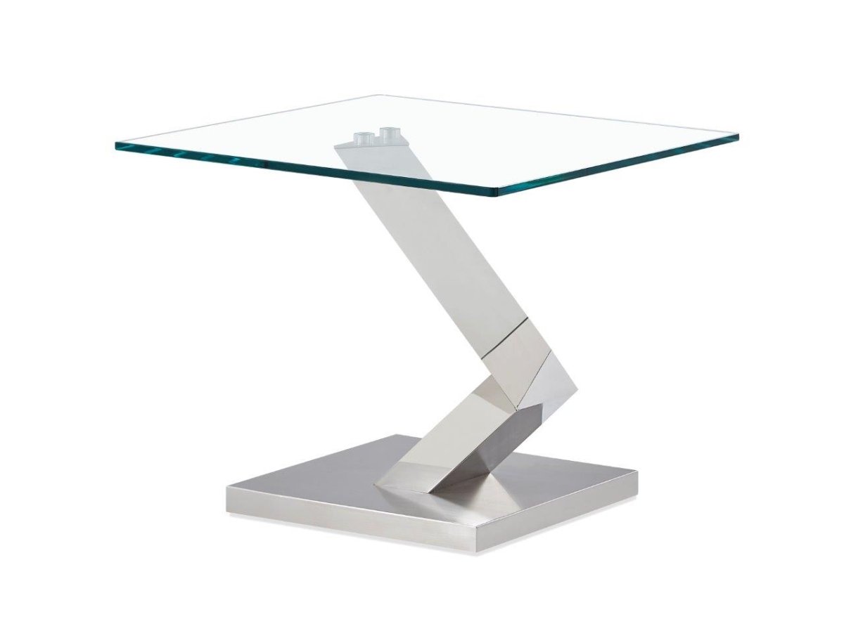T987e Geometric Style Base End Table - Silver & Clear
