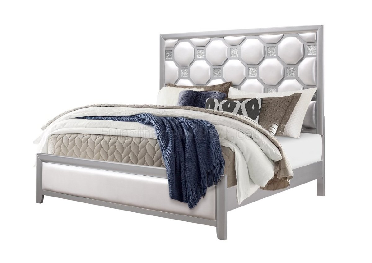 Kylie-white-silver-qb Modern & Contemporary Bed, White & Grey - Queen Size