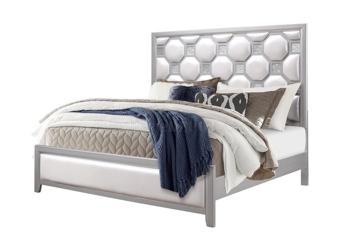 Kylie-white-silver-kb Modern & Contemporary Bed, White & Grey - King Size
