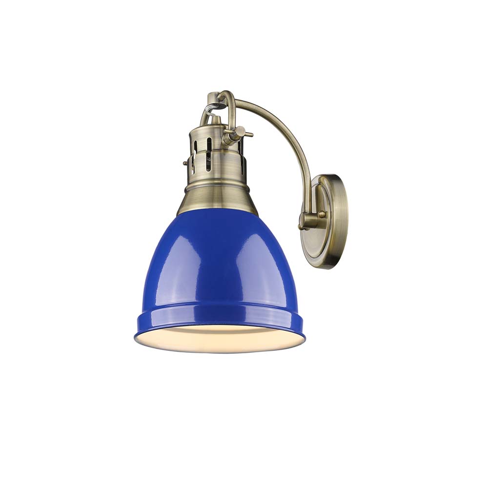 3602-1w Ab-be 1 Light Wall Sconce In Aged Brass With A Blue Shade