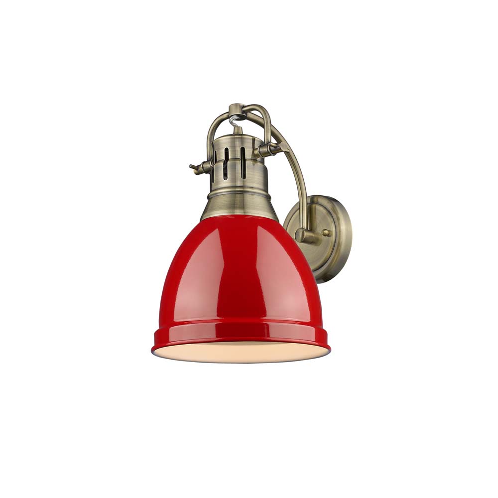 3602-1w Ab-rd 1 Light Wall Sconce In Aged Brass With A Red Shade