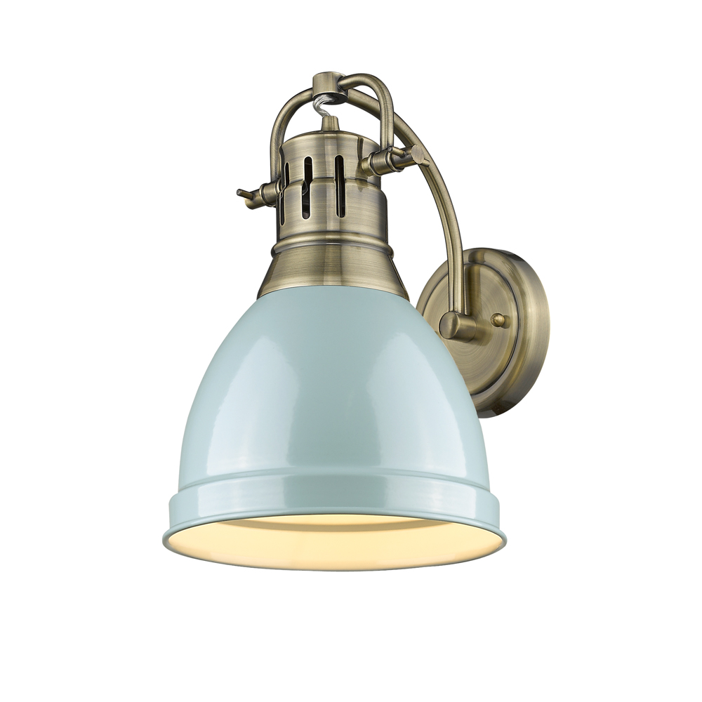 3602-1w Ab-sf 1 Light Wall Sconce In Aged Brass With A Seafoam Shade