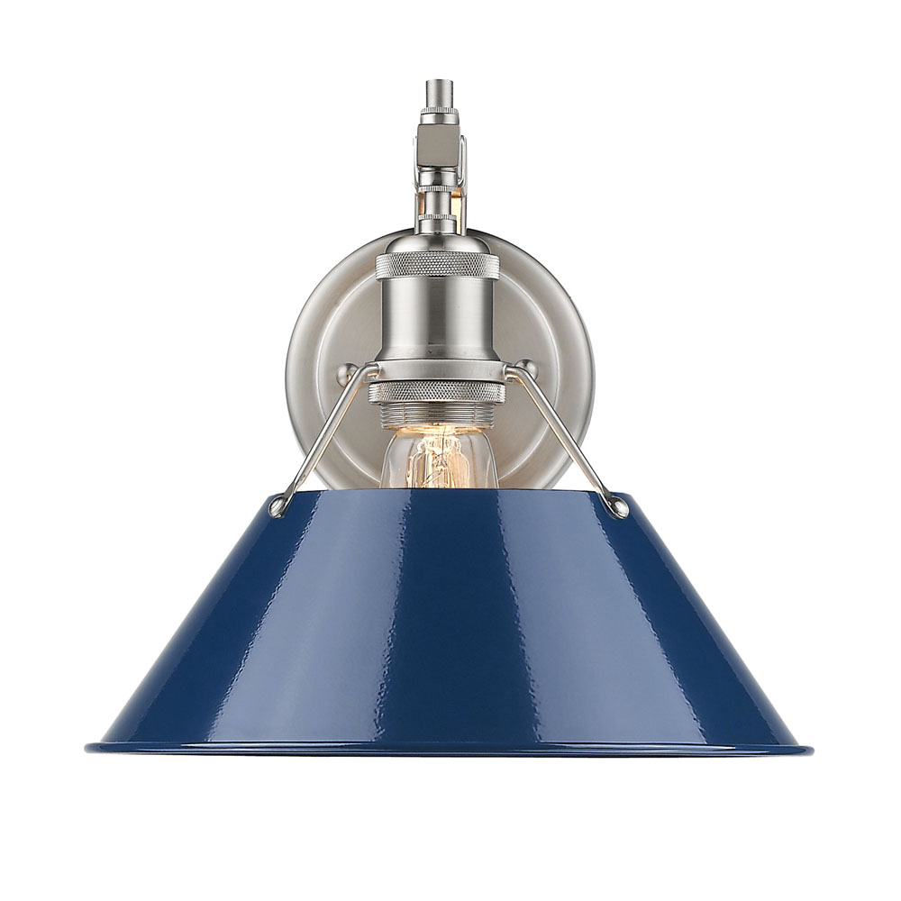 3306-1w Pw-nvy Orwell Pw 1 Light Wall Sconce, Silver - Navy Blue Shade