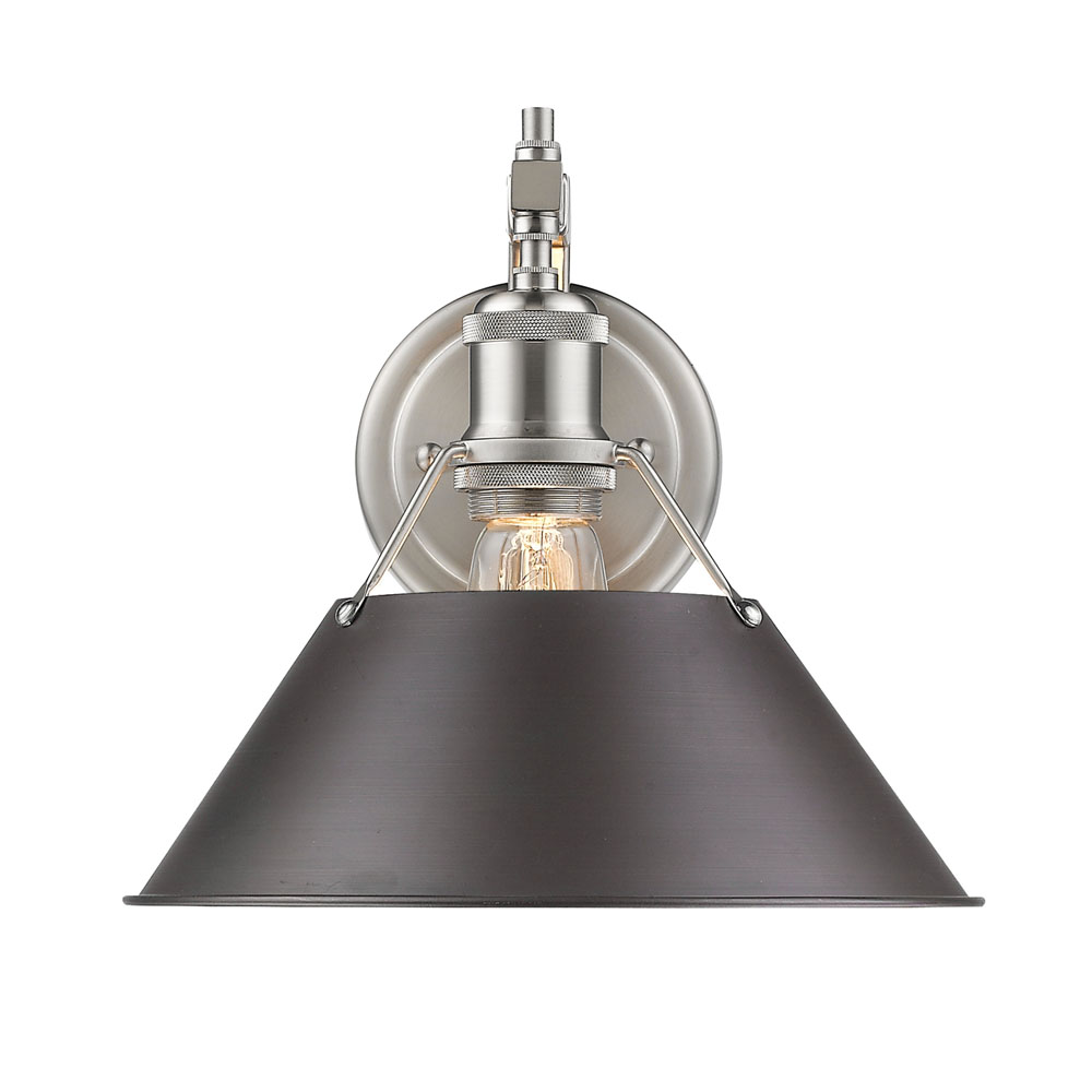 3306-1w Pw-rbz Orwell Pw 1 Light Wall Sconce, Silver - Rubbed Bronze Shade