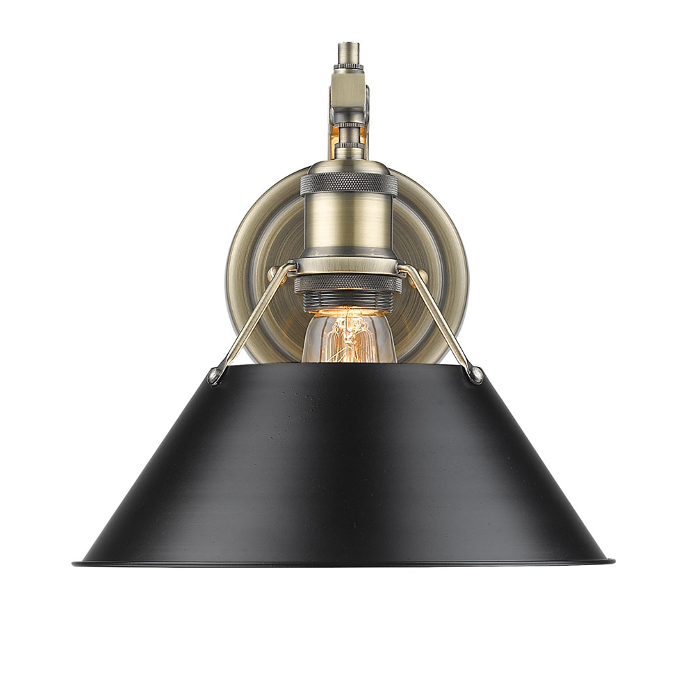 3306-1w Ab-blk Orwell Pw 1 Light Wall Sconce, Gold - Black Shade