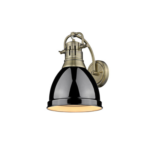 3602-1w Ab-bk 1-light Wall Sconce With Black Shade
