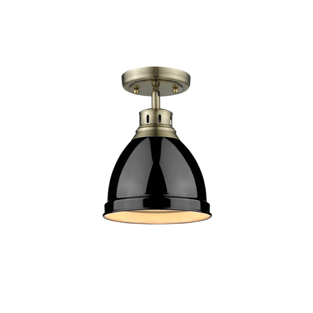 3602-fm Ab-bk Duncan Flush Mount In Aged Brass With Black Shade