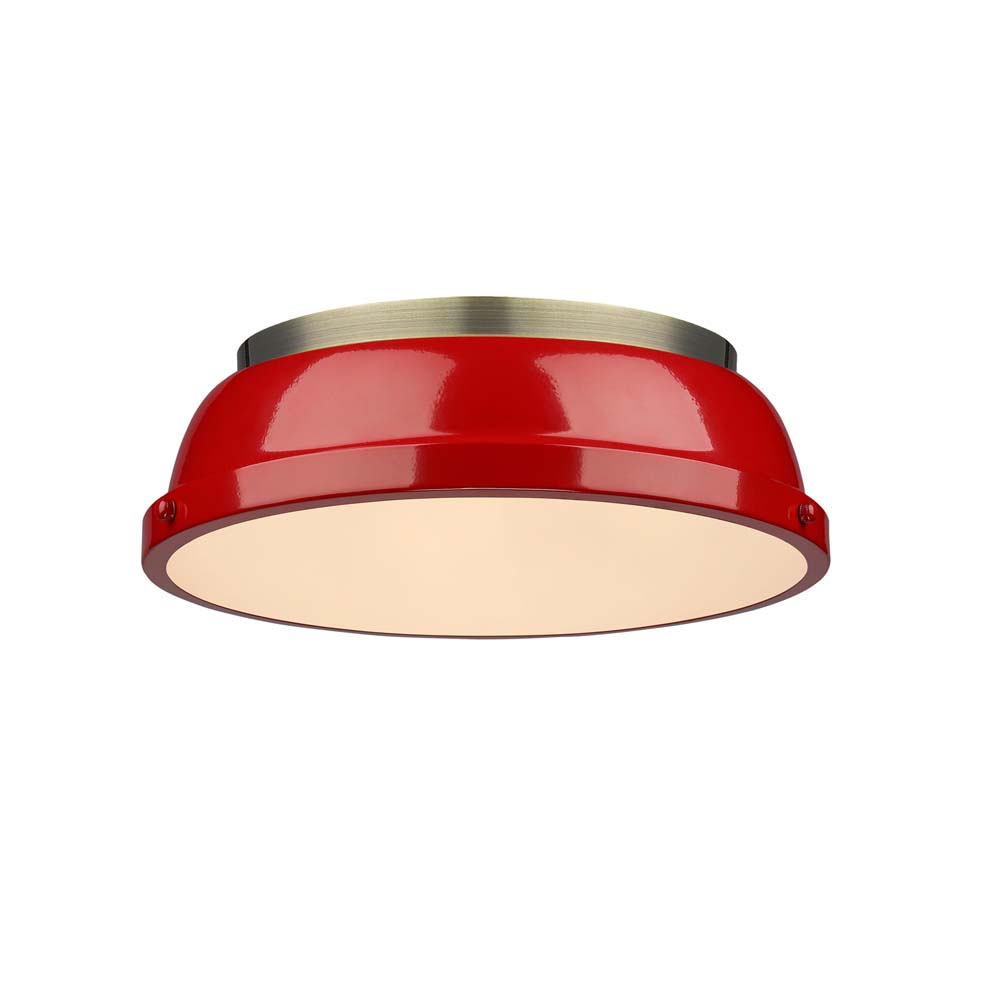 3602-14 Ab-rd 14 In. Duncan Flush Mount In Aged Brass, Red