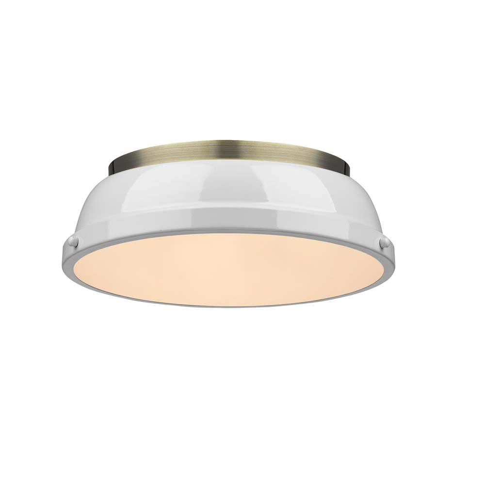 3602-14 Ab-wh 14 In Duncan Flush Mount In Aged - Brass With White Shade