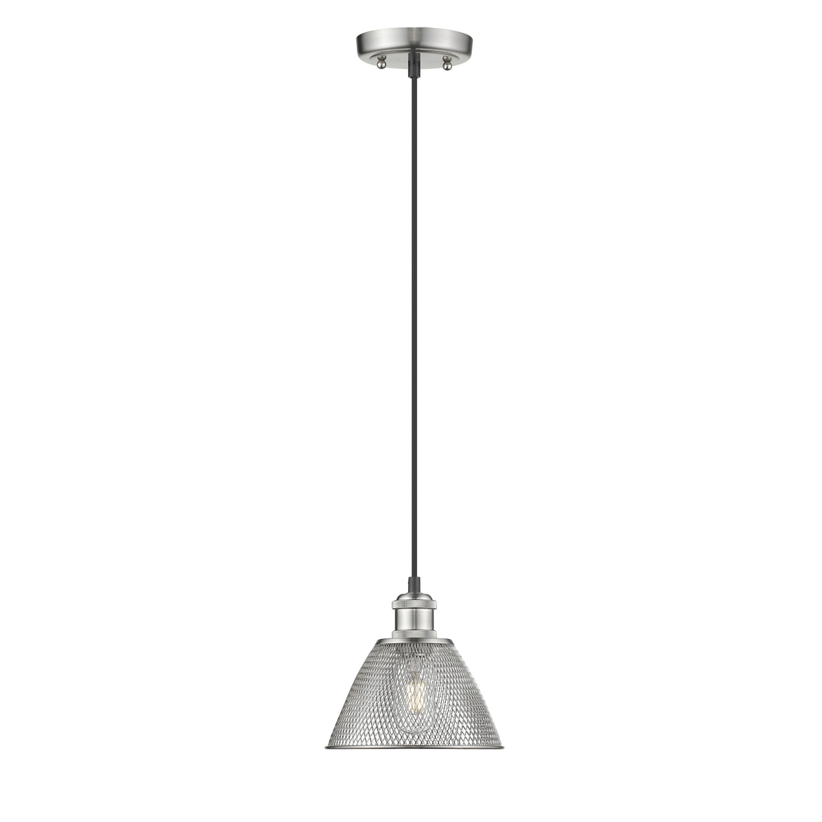 0304-s Pw 8 In. Carver 1 Lights Pewter Mini Pendant Ceiling Light With Mesh Shade, Silver - 120v