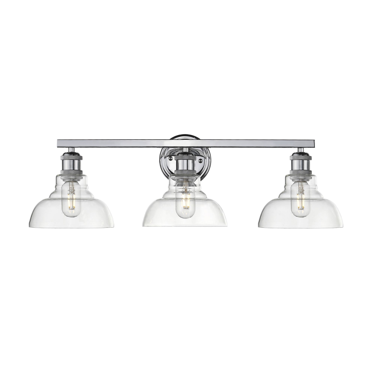 0305-ba3 Ch-clr 28 In. Carver 3 Lights Chrome Bath Fixture Wall Light With Clear Glass Shades, Silver