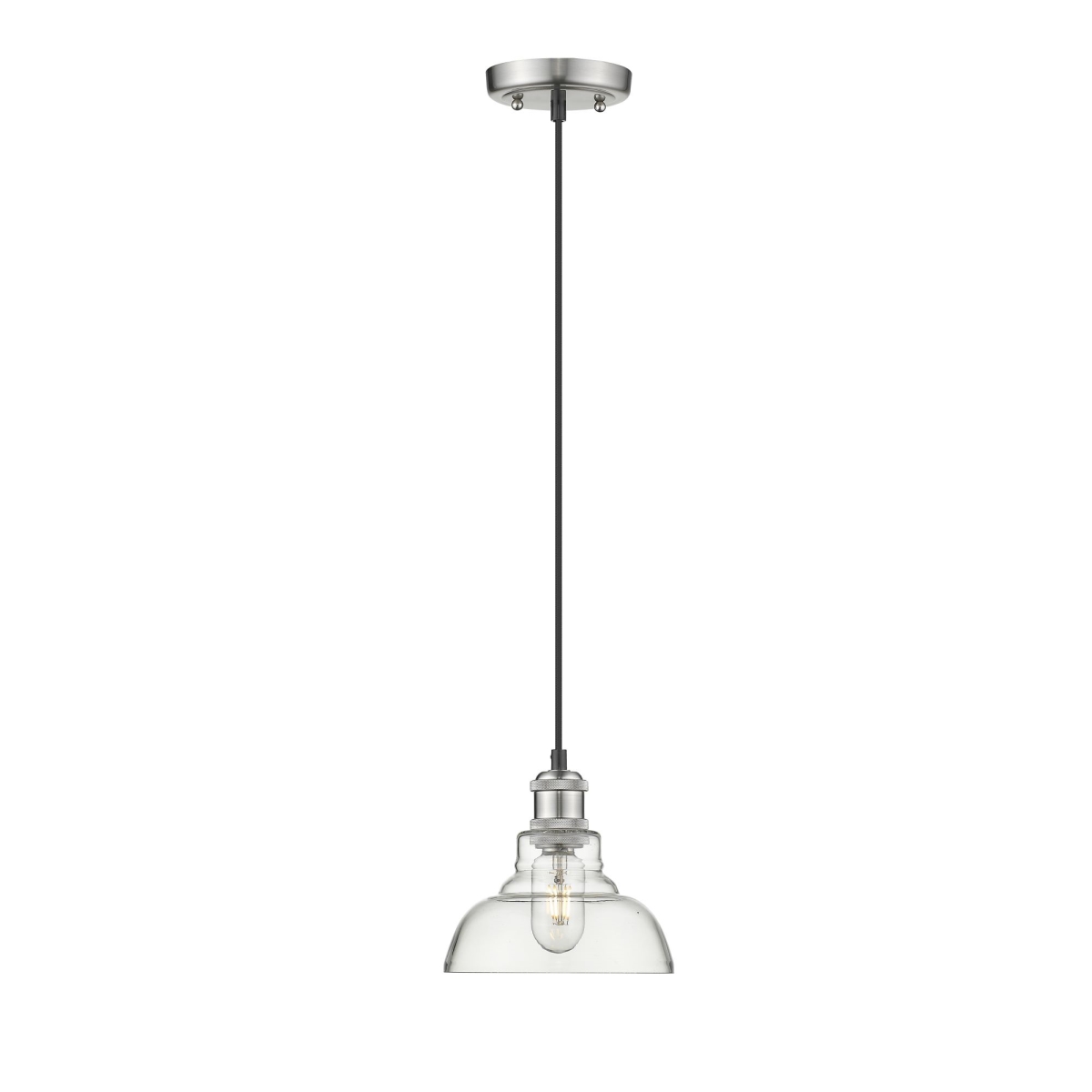 0305-s Pw-clr 8 In. Carver 1 Lights Pewter Mini Pendant Ceiling Light With Clear Glass Shade, Silver