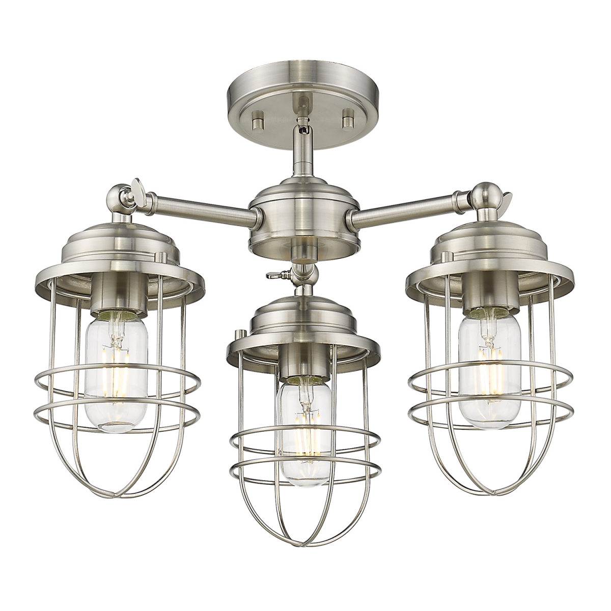 9808-3sf Pw 16 In. Seaport 3 Lights Pewter Semi-flush Mount Ceiling Light - Silver