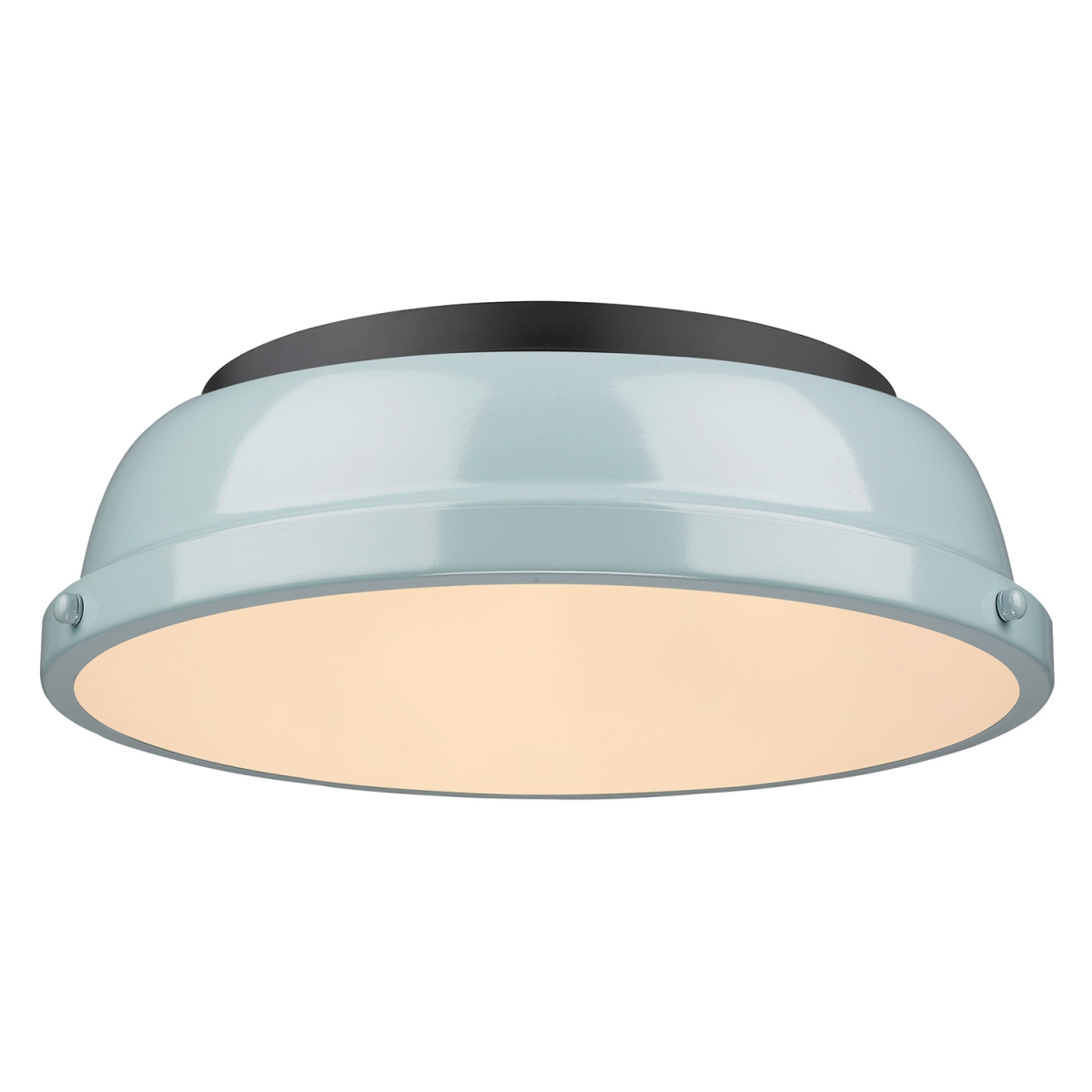 3602-14 Blk-sf Duncan 14 In. Flush Mount Light With Seafoam Shade, Black