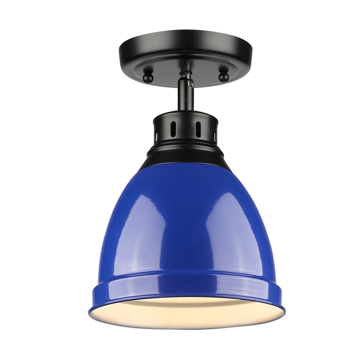 3602-fm Blk-be Duncan Flush Mount Light With Blue Shade, Black