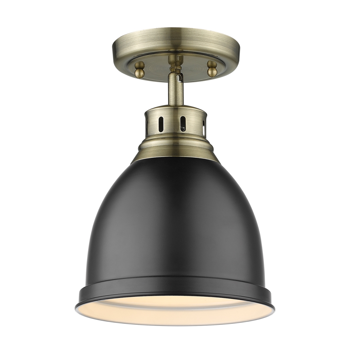 3602-fm Ab-blk Duncan Flush Mount Light With Matte Black Shade, Aged Brass
