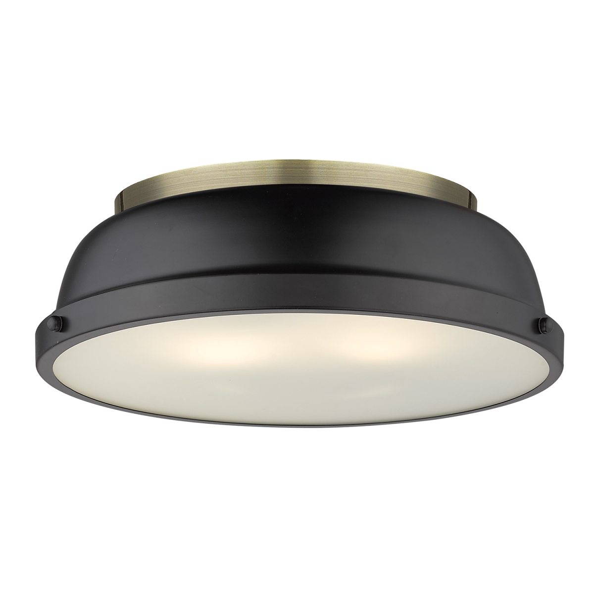 3602-14 Ab-blk Duncan 14 In. Flush Mount Light With Matte Black Shade, Aged Brass