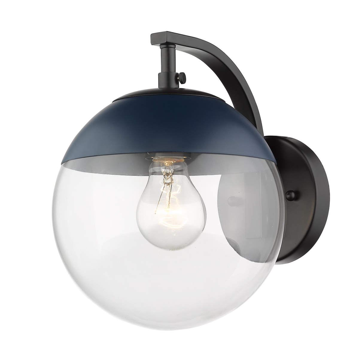 3219-1w Blk-mnvy Dixon Sconce Light With Clear Glass & Navy Cap, Black