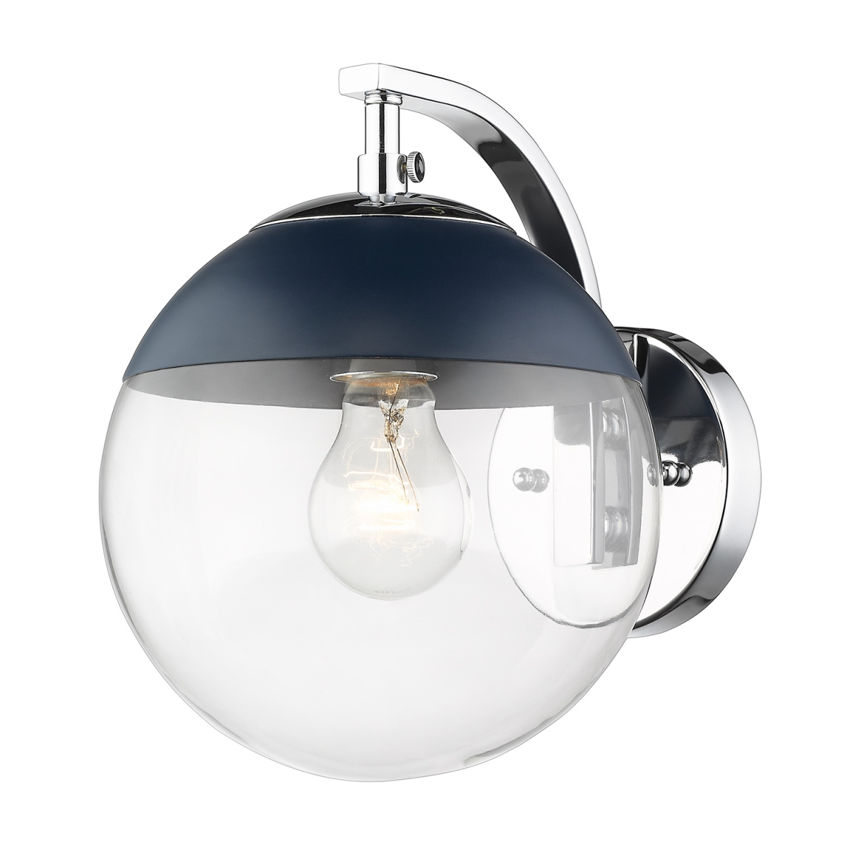 3219-1w Ch-mnvy Dixon Sconce Light With Clear Glass & Navy Cap, Chrome