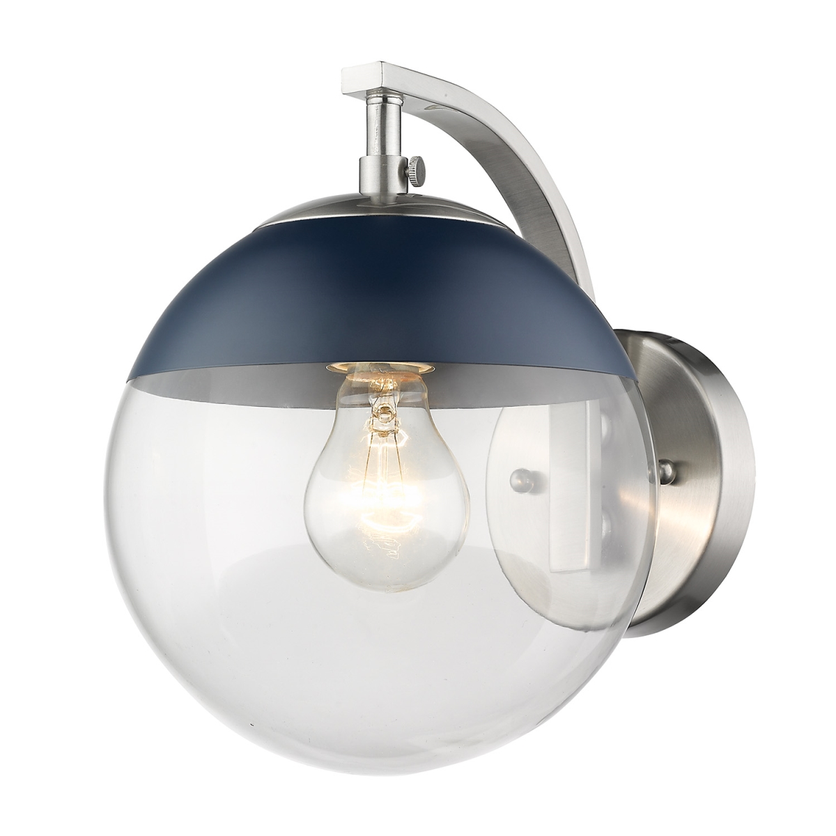 3219-1w Pw-mnvy Dixon Sconce Light With Clear Glass & Navy Cap, Pewter