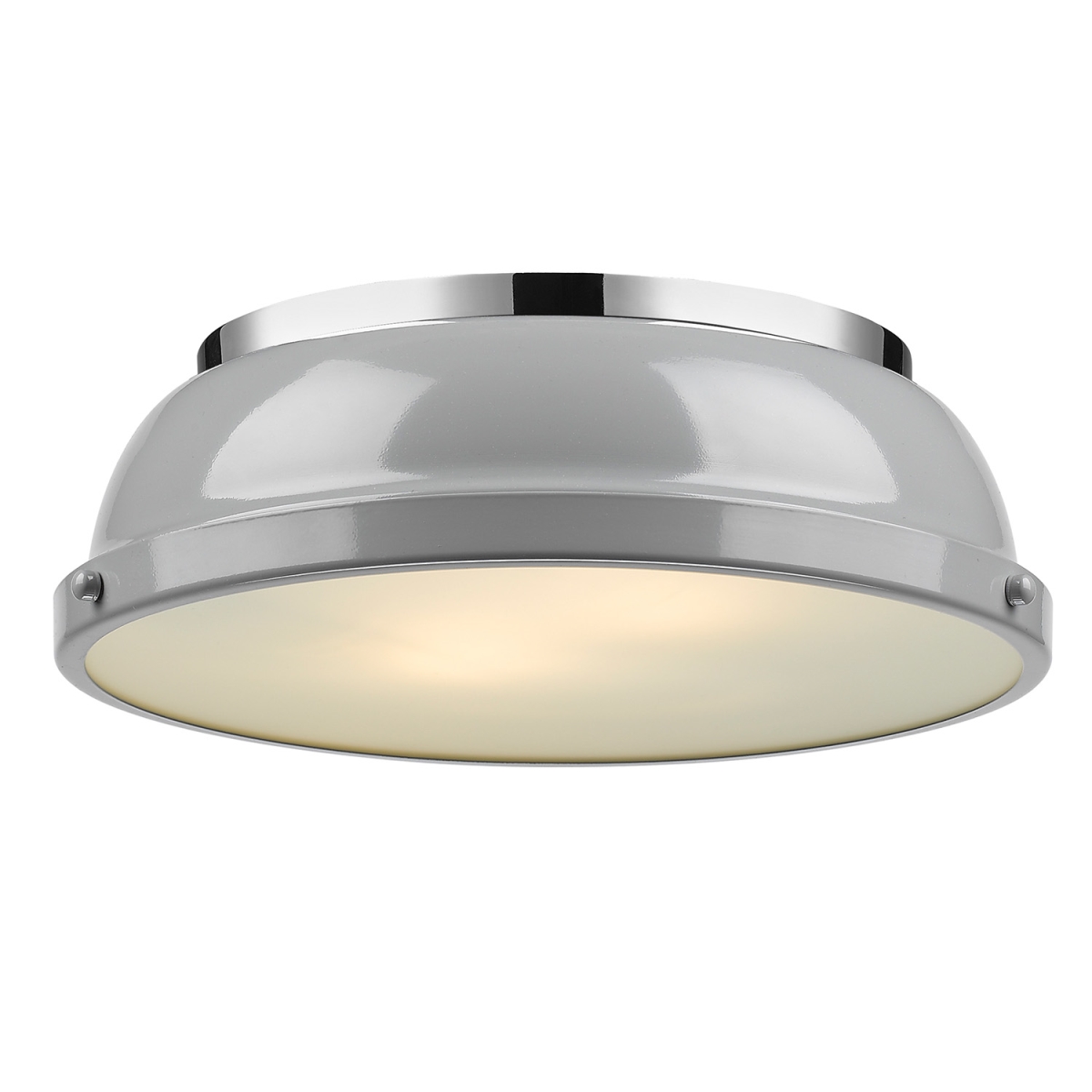 3602-14 Ch-gy Duncan 14 In. Flush Mount Light With Gray Shade, Chrome