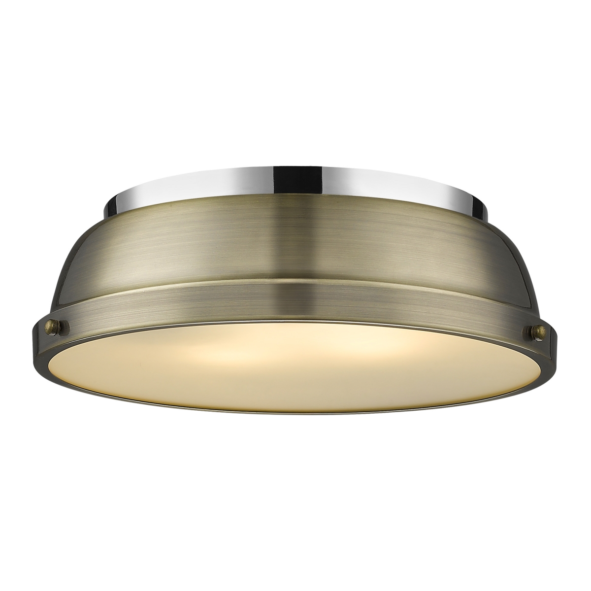 3602-14 Ch-ab 14 In. Duncan Flush Mount In Chrome With A Aged Brass Shade