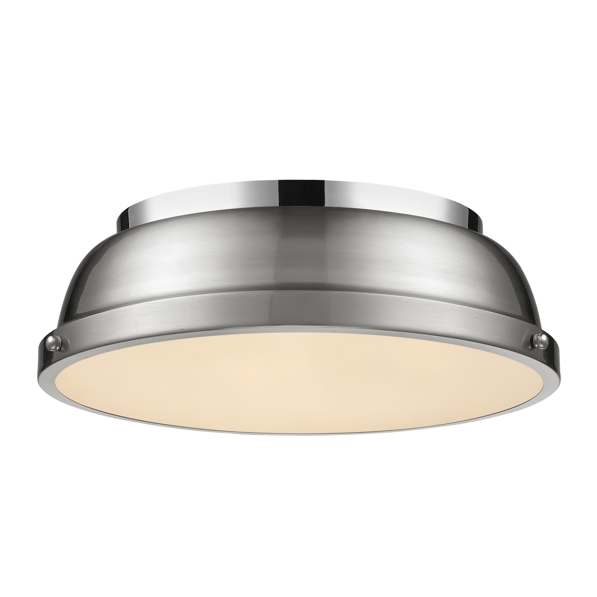 3602-14 Ch-pw 14 In. Duncan Flush Mount In Chrome With A Pewter Shade